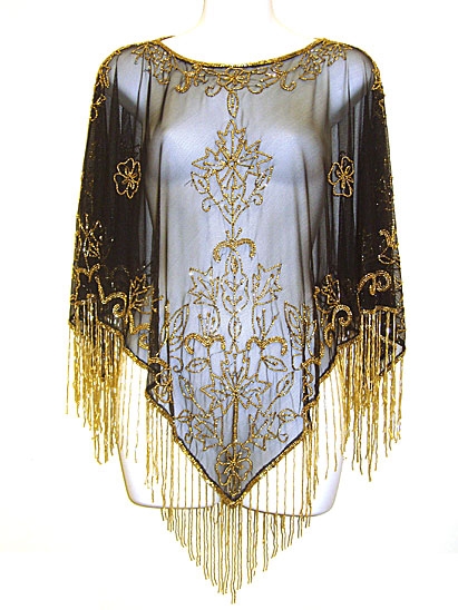 Hand Beaded Net Poncho