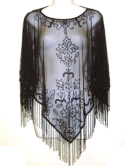 Hand Beaded Mesh Poncho