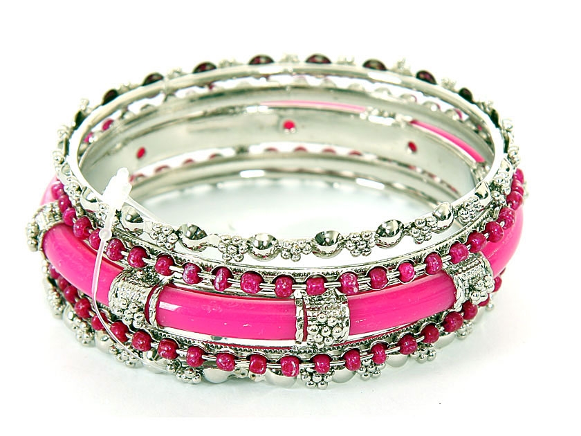Set of 4 Fuchsia Accented Bangles Bracelets