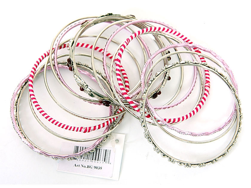 Set of 15 Pink/Silver Accented Bangles Bracelet