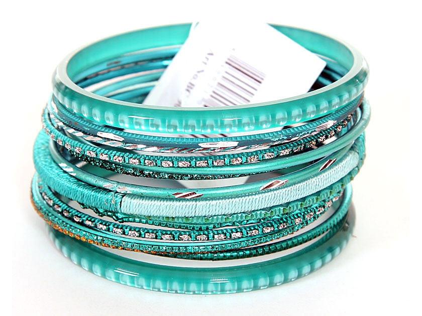 Set of 15 Turquoise Colored Bangle Bracelets