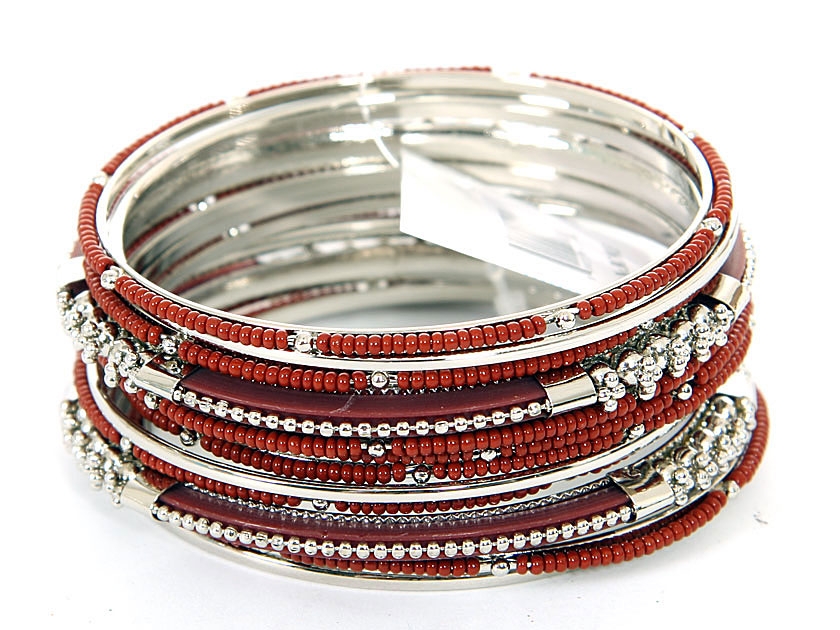 Set of 12 Brown/Silver Colored Bangle 