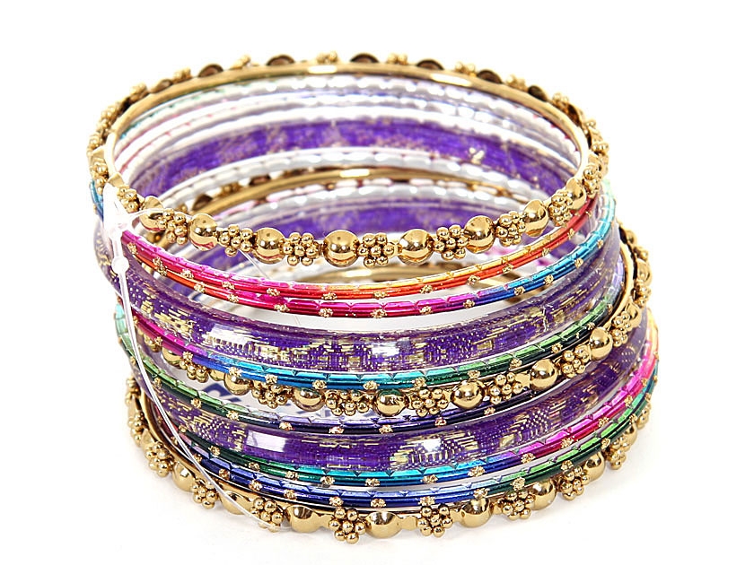 Set of 11 Purple/Gold Bangles Bracelets