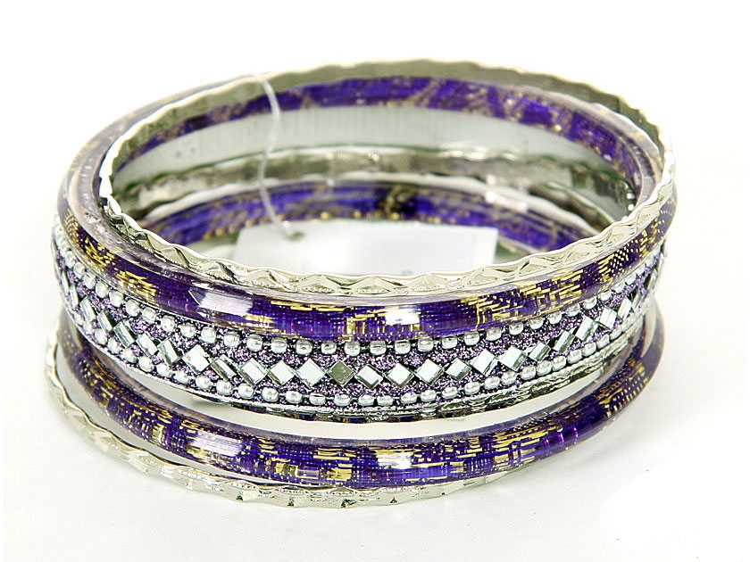 Set of 7 Purple/Silver Bangles Bracelets