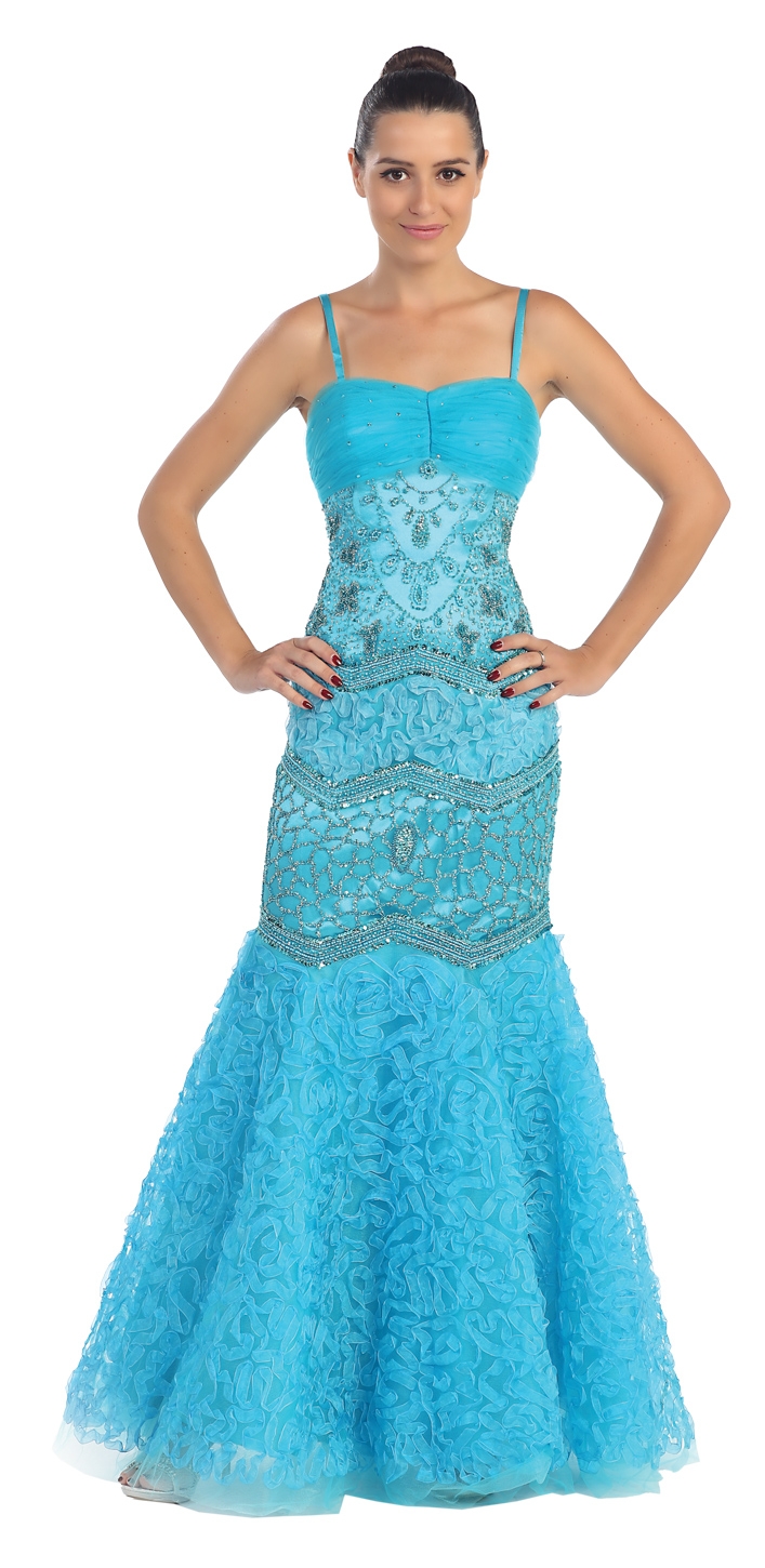 Mermaid Style Beaded Mesh Long Formal Prom Dress