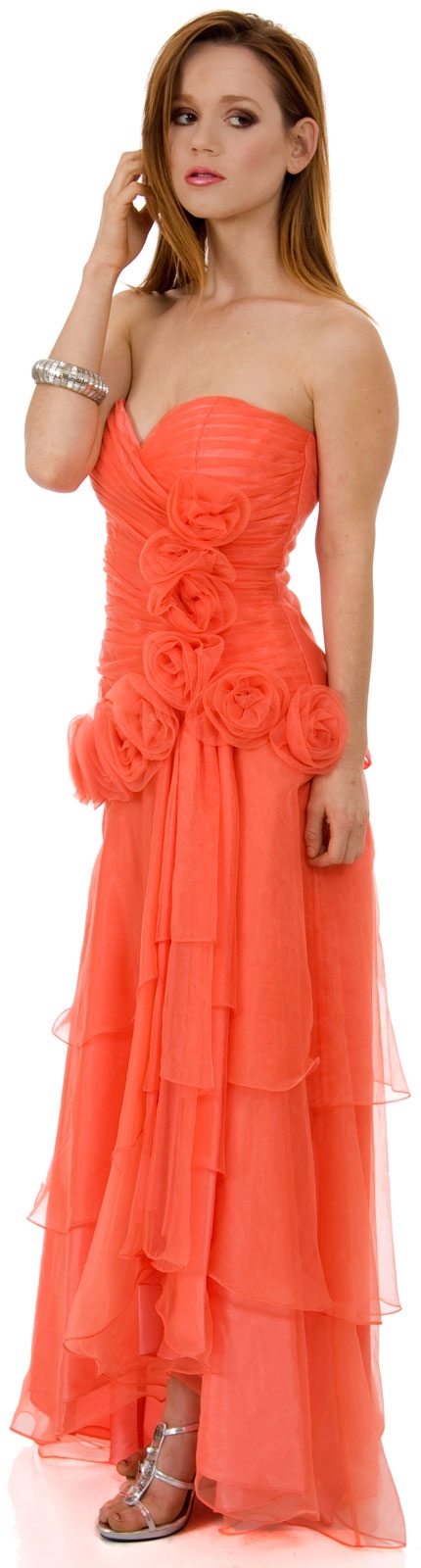 Strapless Oraganza Long Prom dress with Tiered Skirt — in alternative picture