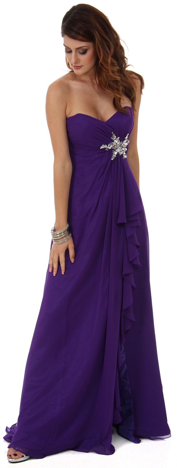 Strapless Long Bridesmaid Dress with Ruffled Side Slit  — in an alternative picture