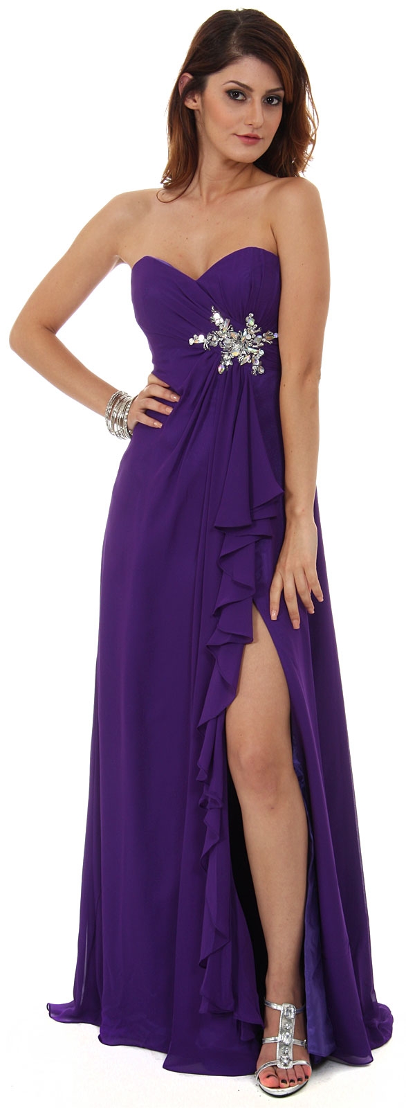 Strapless Long Bridesmaid Dress with Ruffled Side Slit  — in alternative picture