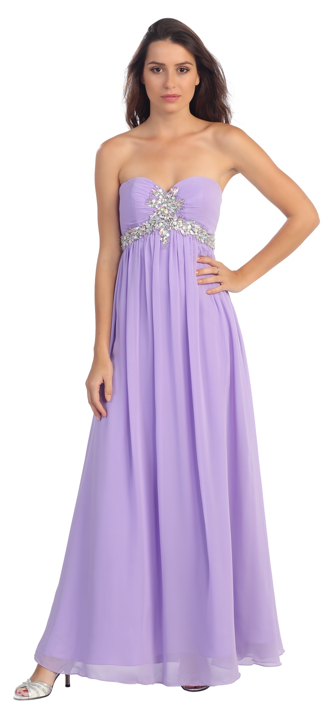 Strapless Rhinestones Bust Long Formal Bridesmaid Dress — in Lilac
