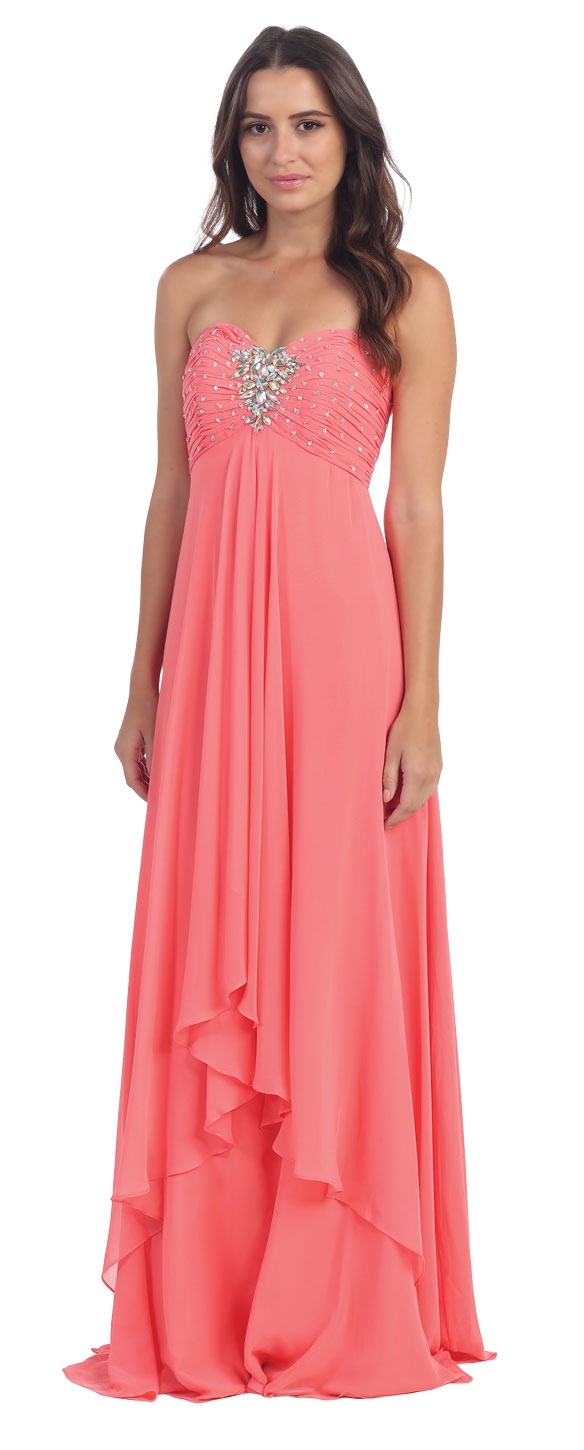 Strapless Rhinestone Bust Long Formal Bridesmaid Dress 