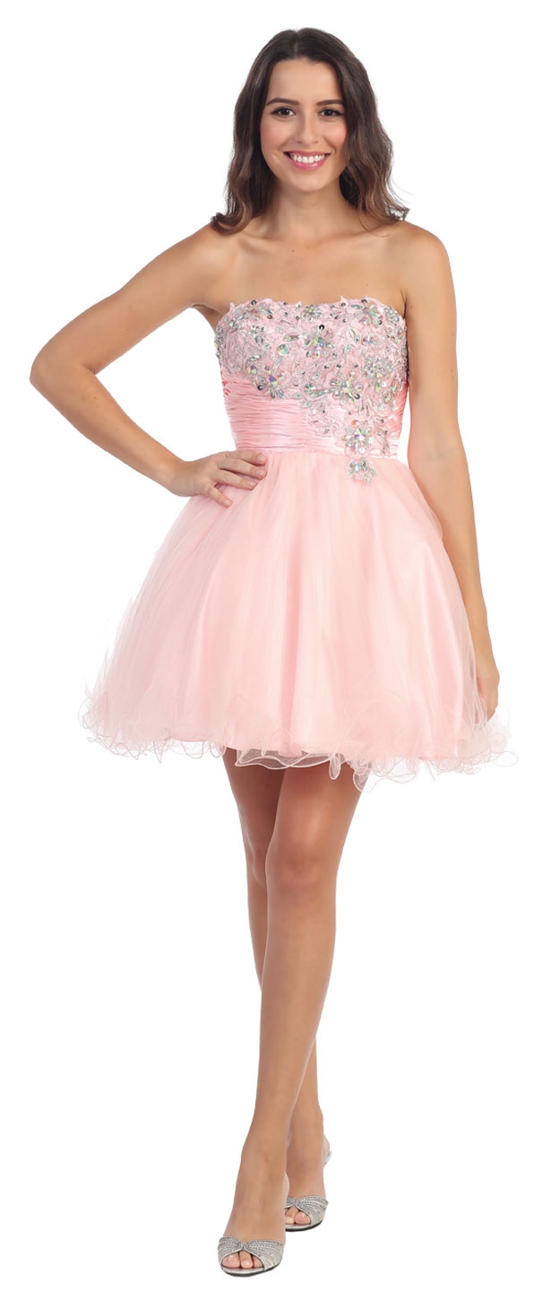 Strapless Rhinestones Bust Short Tulle Party Dress