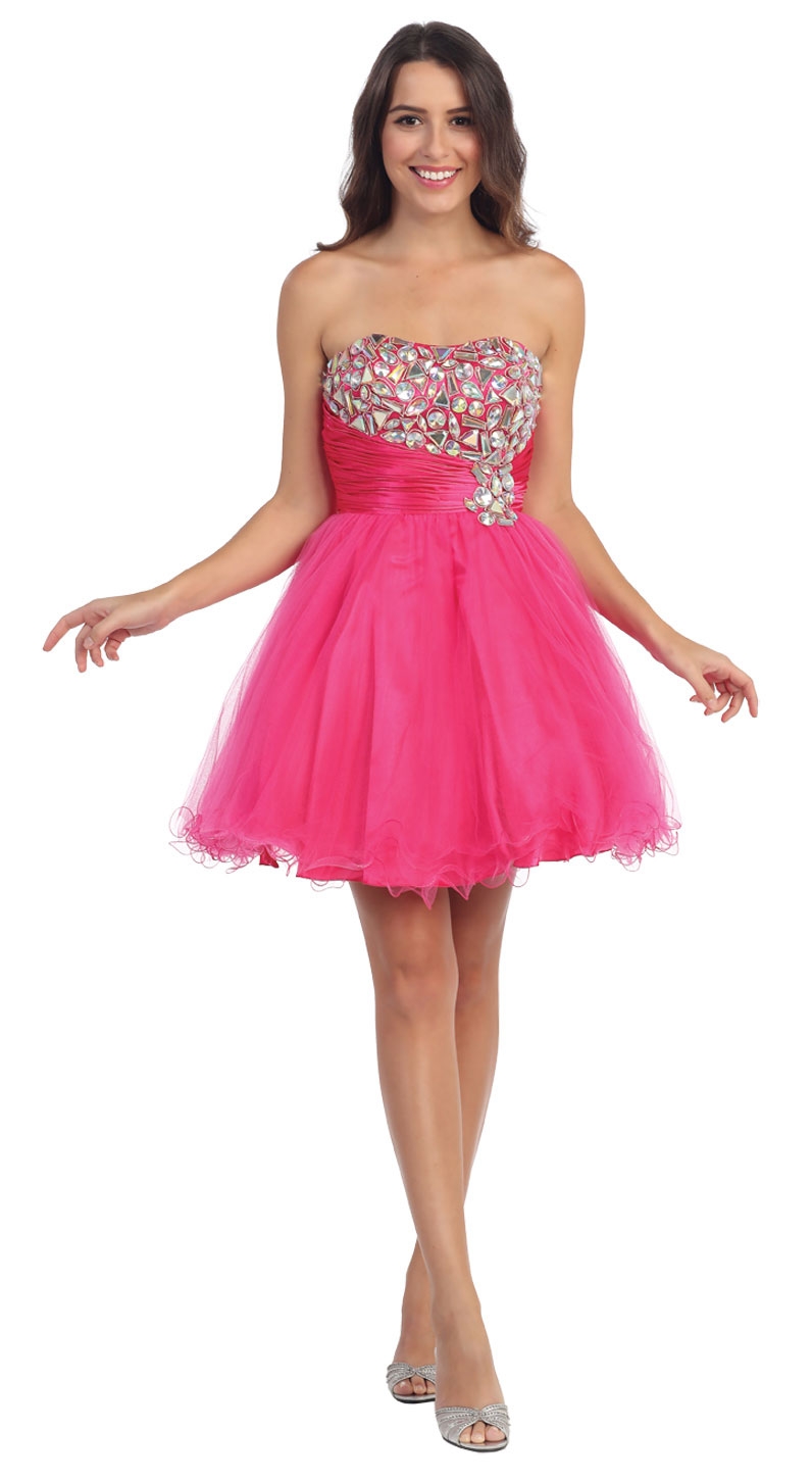 Strapless Rhinestones Bust Short Tulle Party Dress