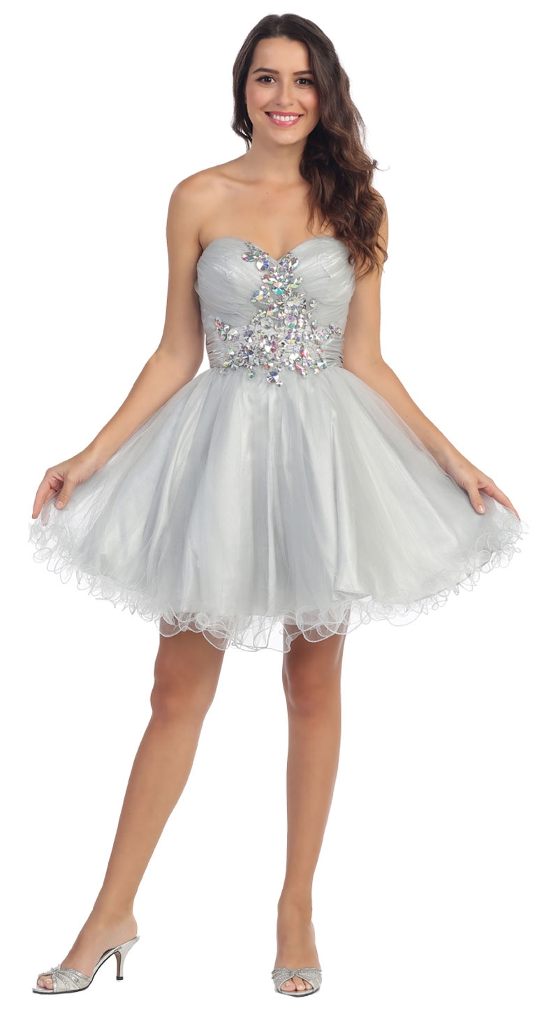 Strapless Rhinestones Bust Short Tulle Party Dress