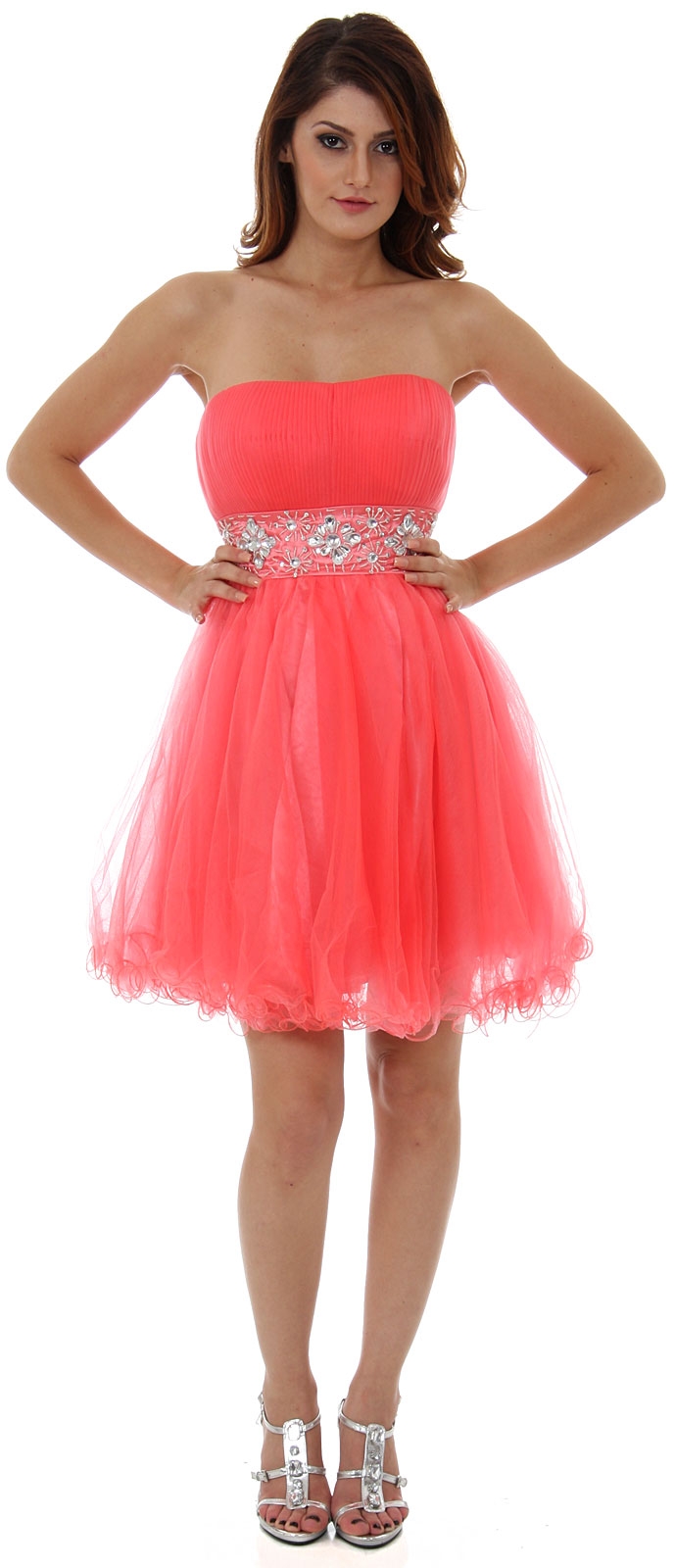 Strapless Mesh Short Party Prom Dress with Rhinestones
