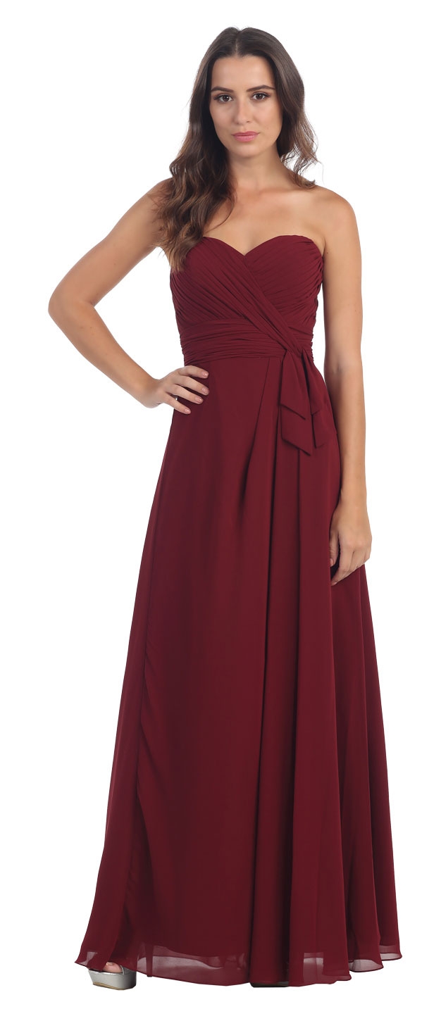 Strapless Pleated Bust Long Formal Bridesmaid Dress