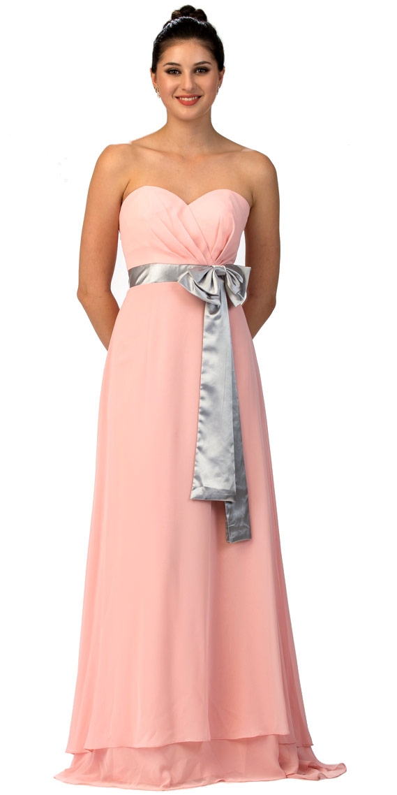 Strapless Bow Accent Long Formal Bridesmaid Dress