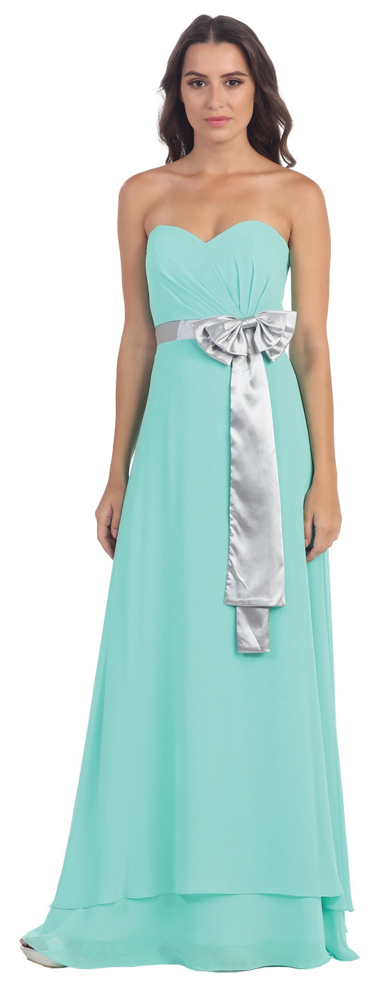 Strapless Bow Accent Long Formal Bridesmaid Dress — in Mint