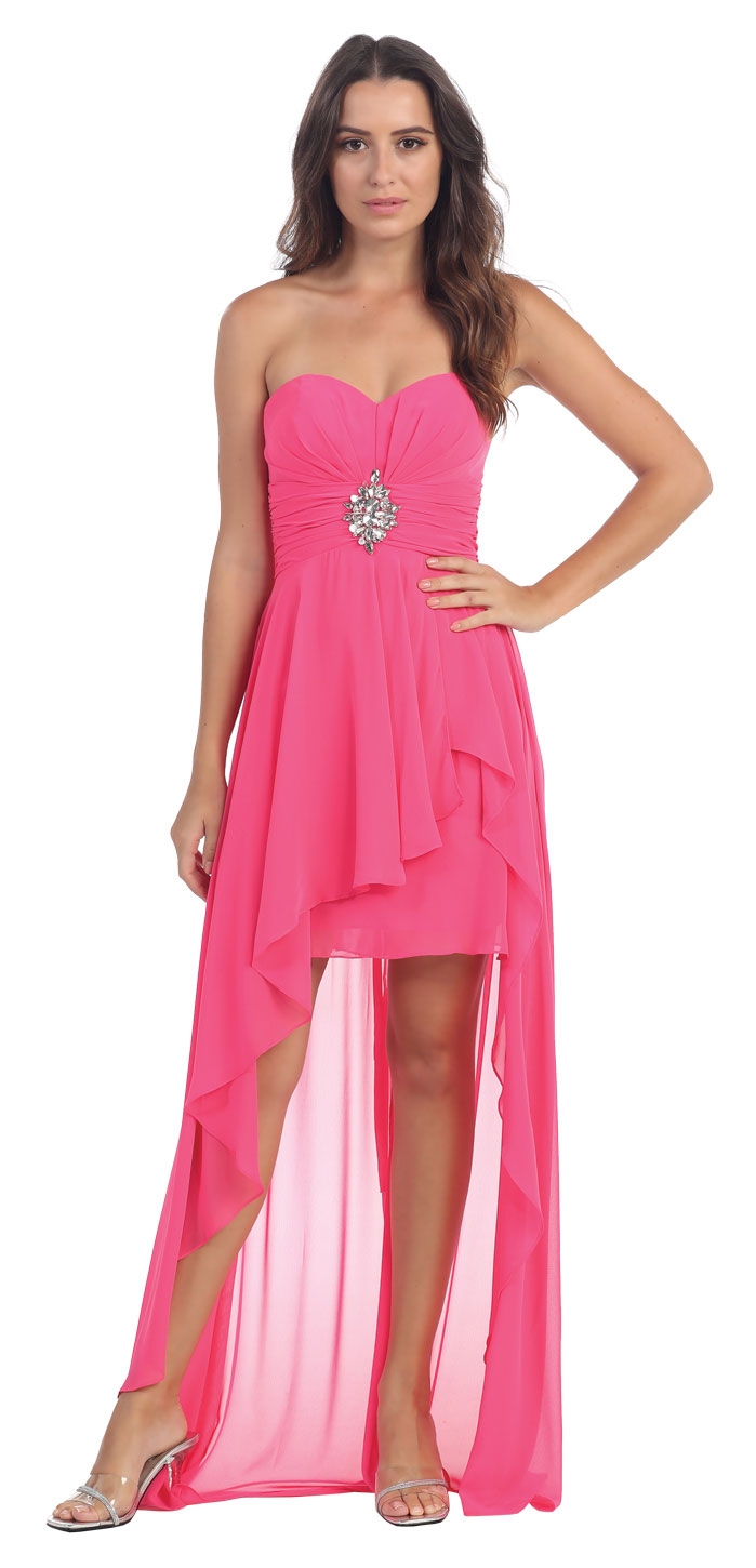 Strapless Hi-Low Overlay Short Formal Party Dress 