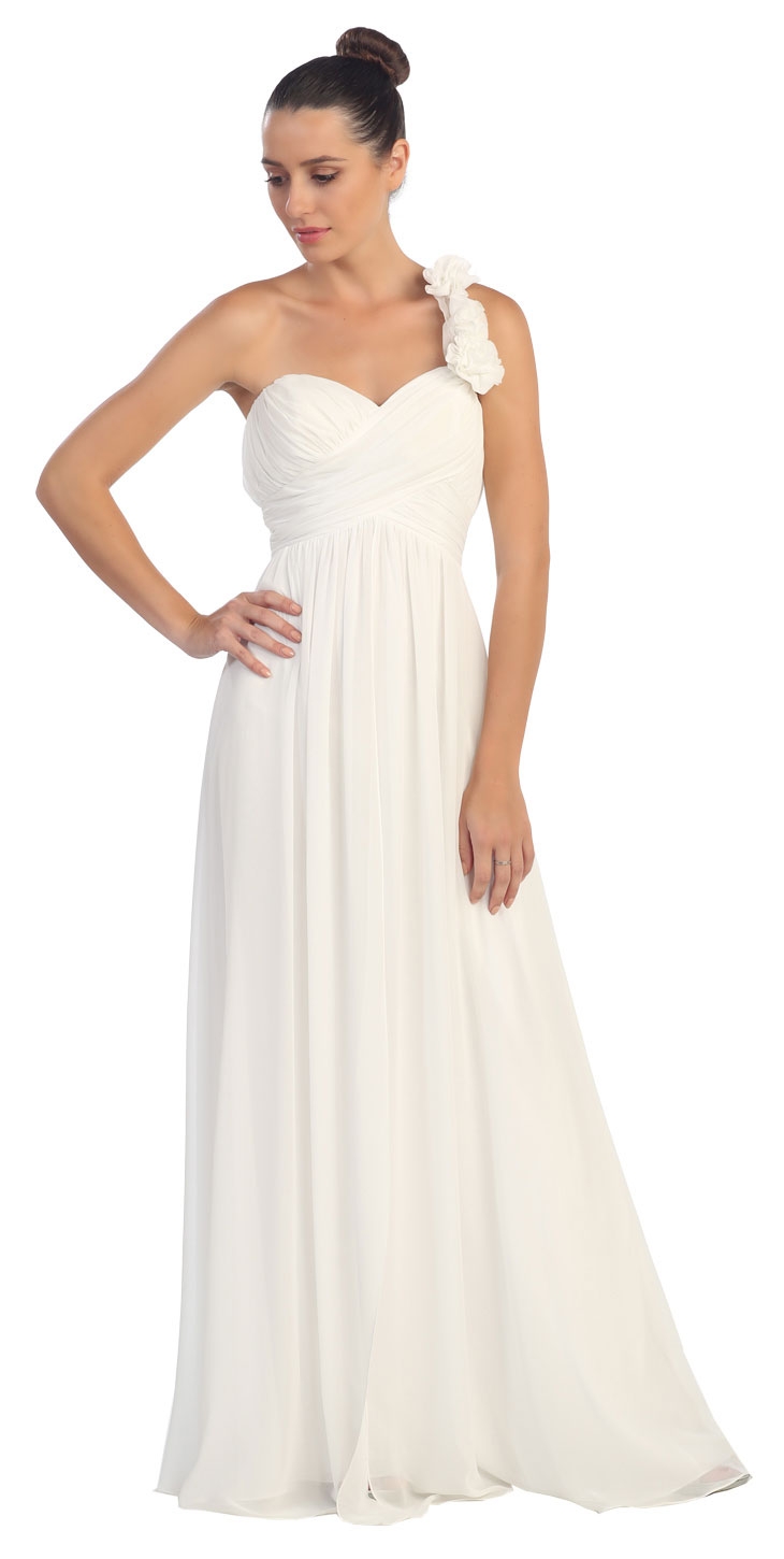 Floral Accent One Shoulder Long Formal Bridesmaid Dress