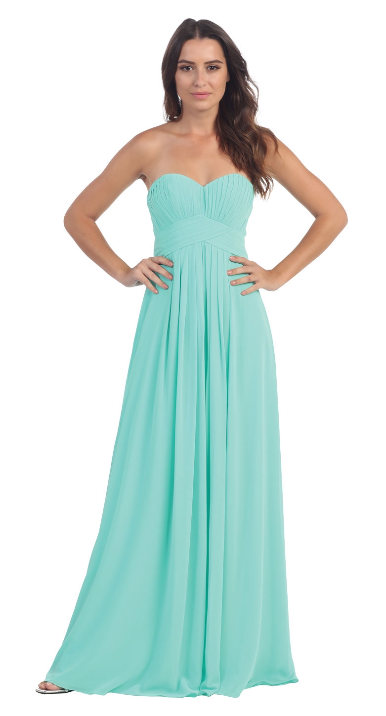 Strapless Pleated Bodice Long Formal Bridesmaid Dress — in Mint