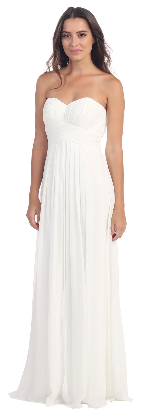 Strapless Pleated Bodice Long Formal Bridesmaid Dress — in Off White