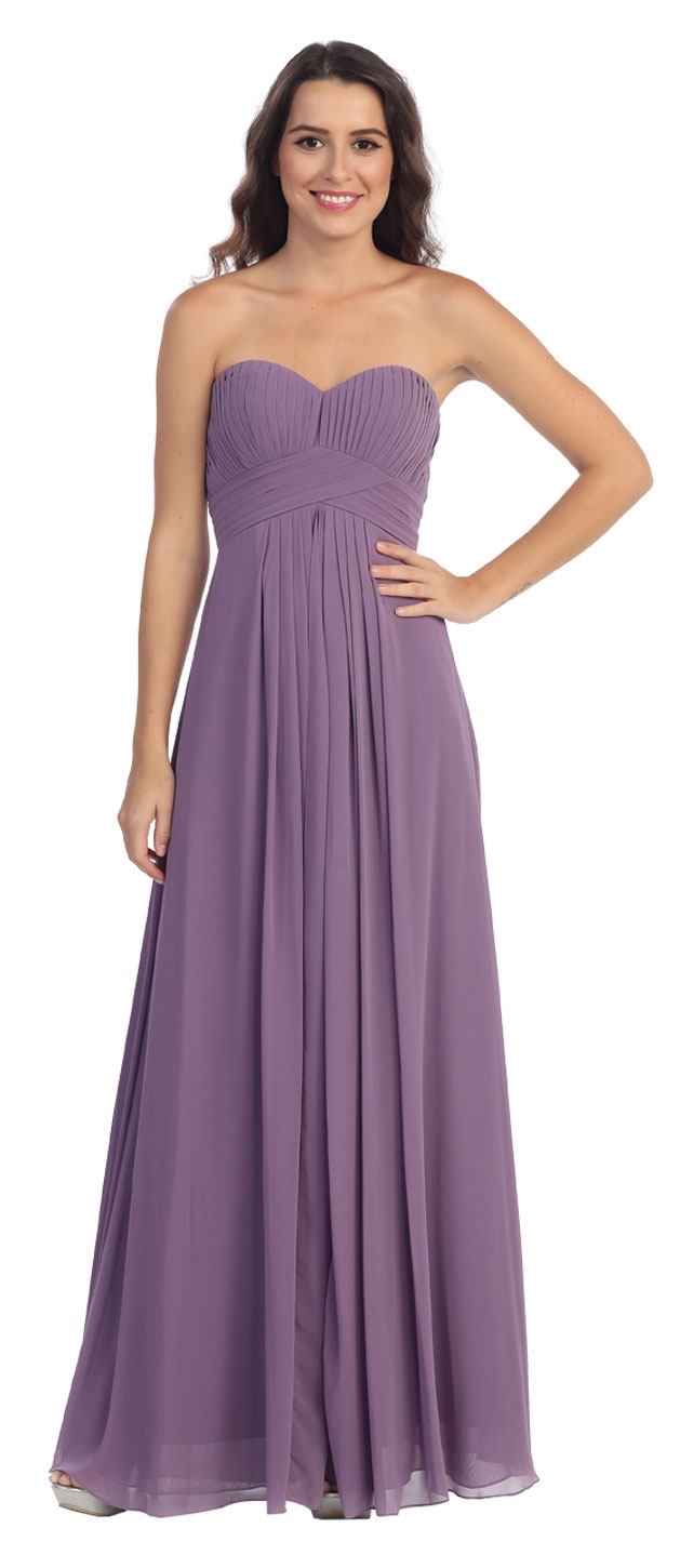 Strapless Pleated Bodice Long Formal Bridesmaid Dress
