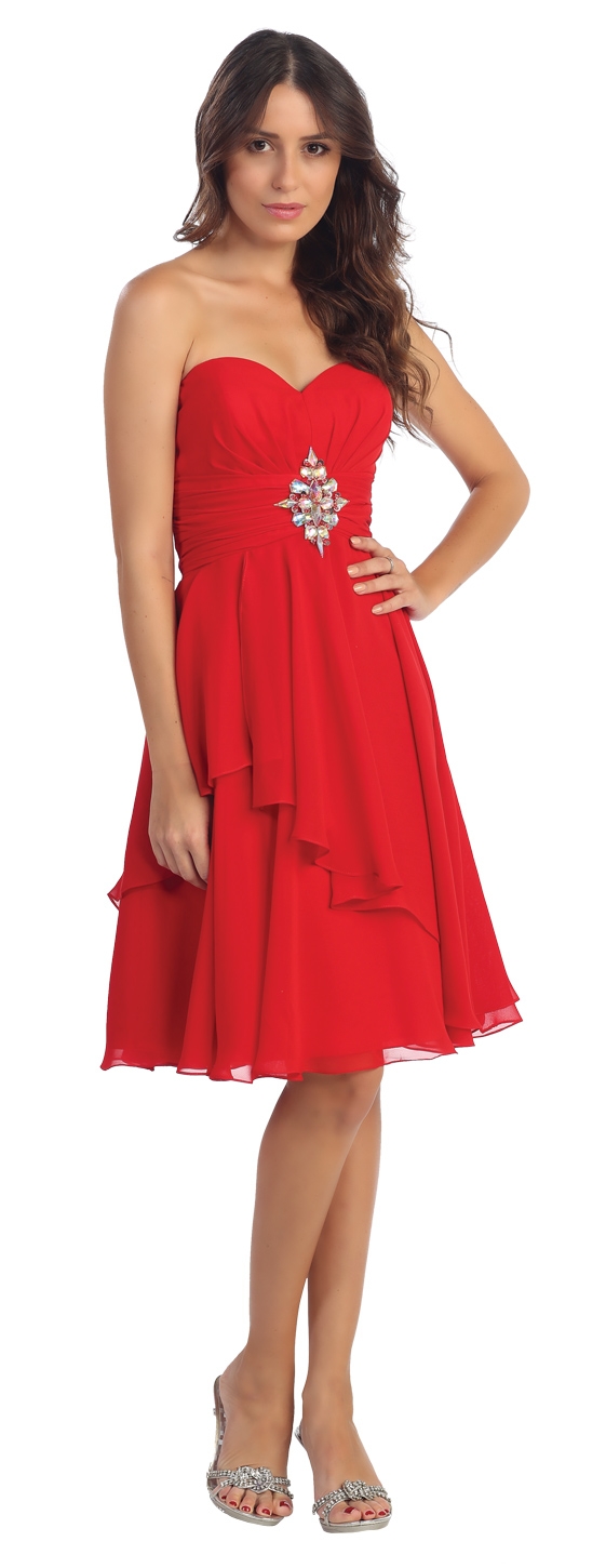 Strapless Ruched Short Formal Bridesmaid Party Dress — in Red