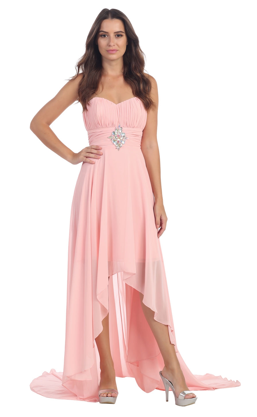 Strapless Rhinestones Waist Hi-Low Formal Party Dress  — in Blush