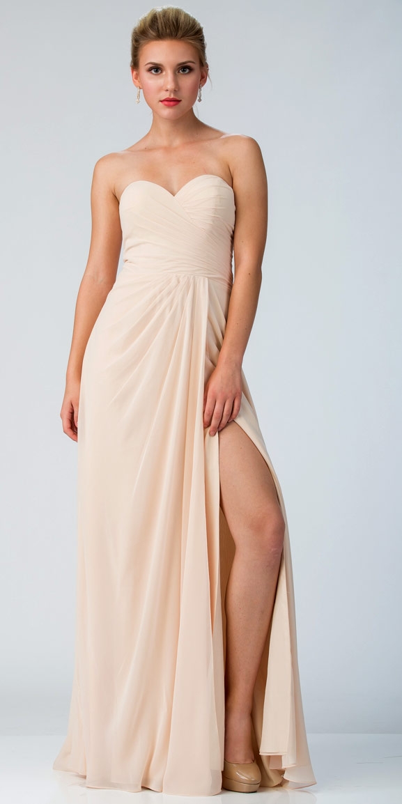 Strapless Pleated Overlap Bust Long Bridesmaid Dress