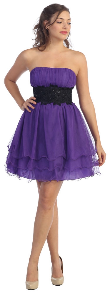 Strapless Mesh Short Prom Dress with Tiered Ruffled Skirt