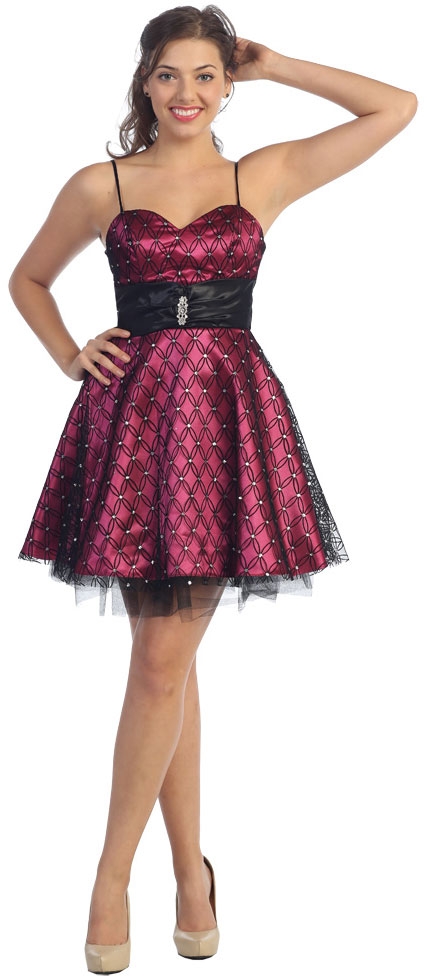 Spaghetti Straps Mesh Prom Party Dress with Satin Belt