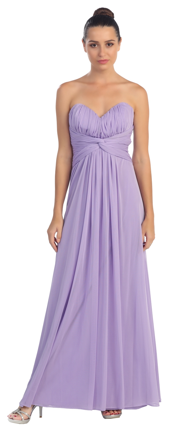 Strapless Twist Knot Waist Ruched Long Bridesmaid Dress — in Lilac