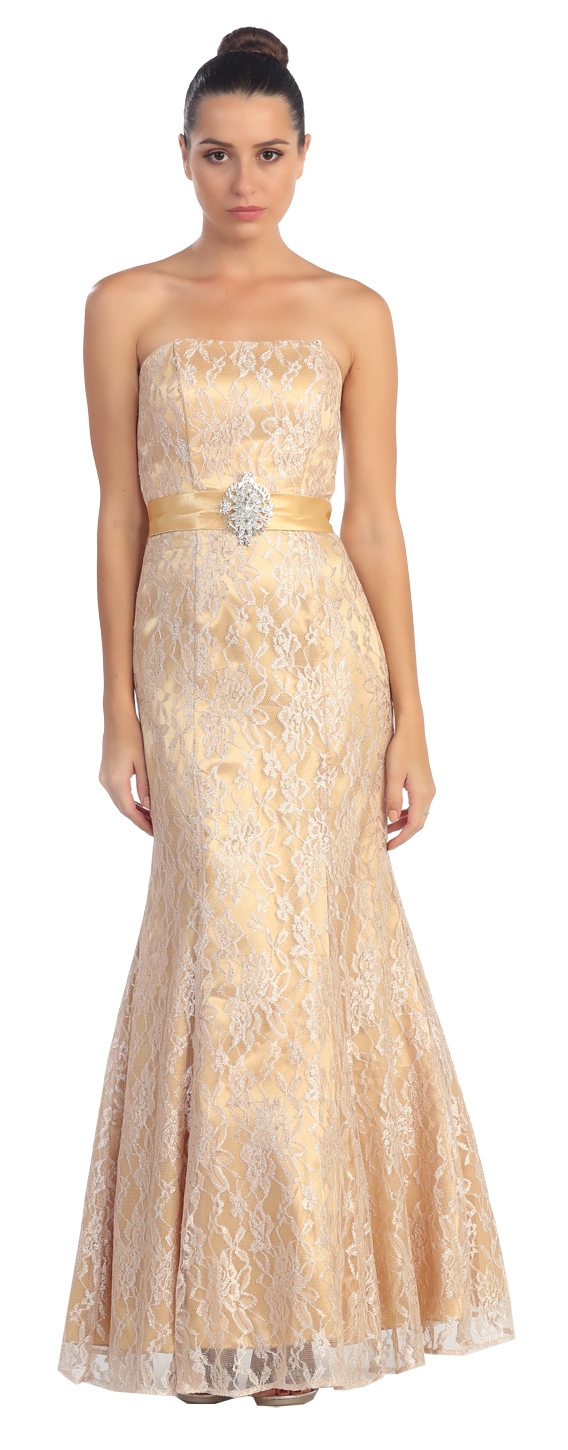 Strapless Mermaid Style Mesh Formal Evening Prom Dress 