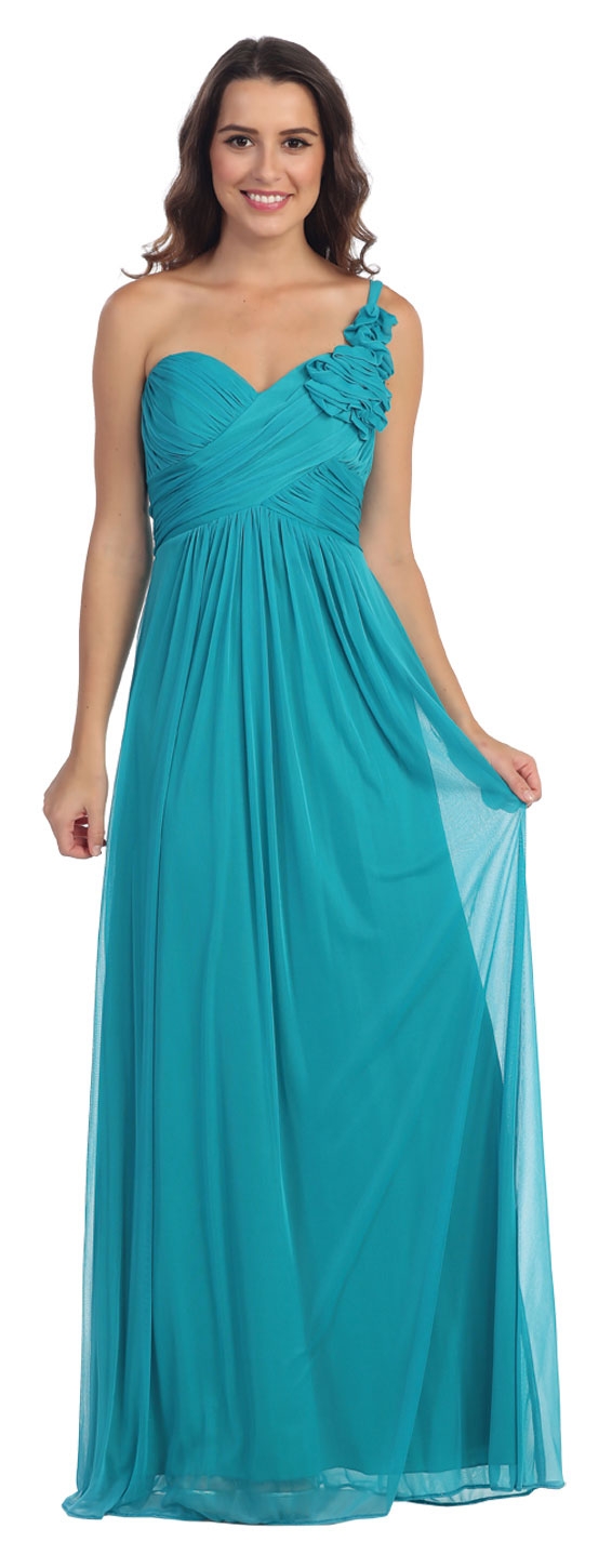 One Shoulder Ruched Bust Long Formal Bridesmaid Dress