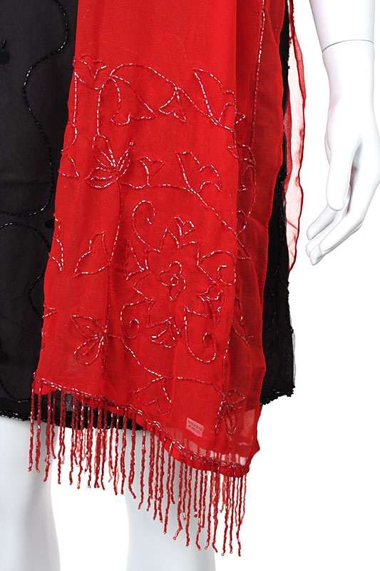 Hand Beaded Floral Print Scarf — in closeup