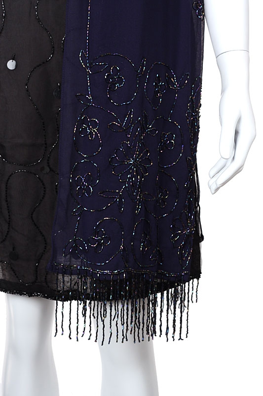 Hand Beaded Floral Print Scarf — in closeup