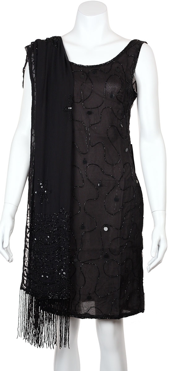 Black Sequin Beaded Shawl with Hanging Beads