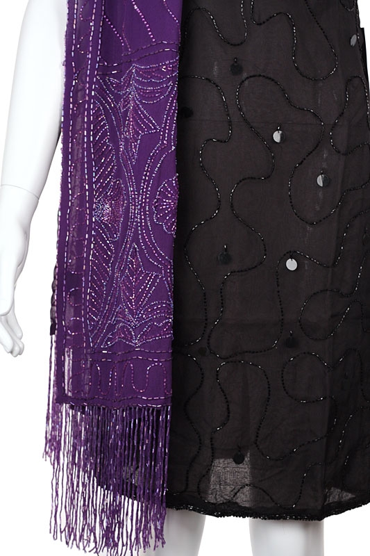 Heavy Sequin Beaded Shawl with Fringes — in closeup
