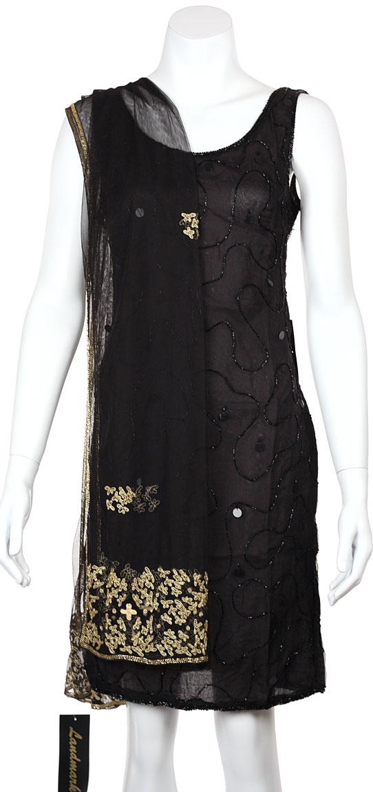 Gold Leaf Print Beaded Scarf