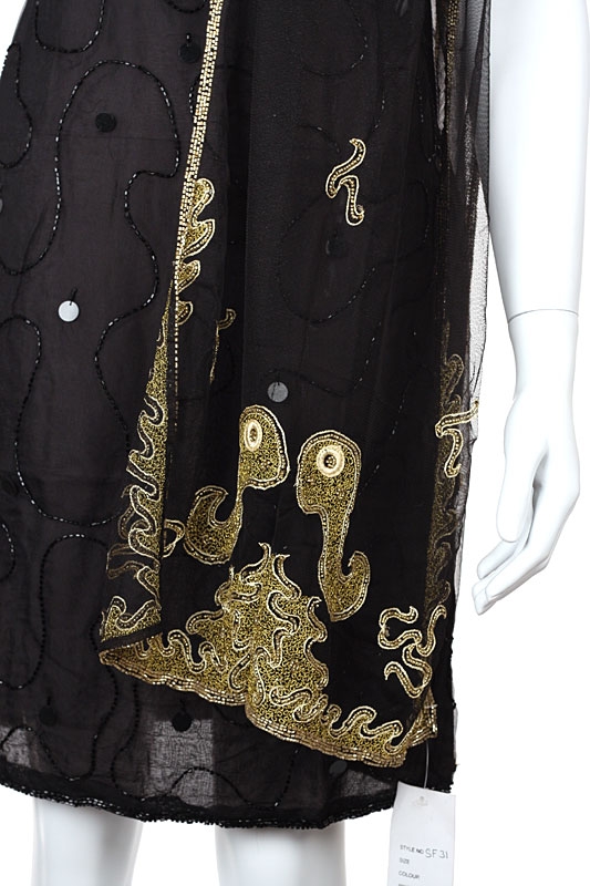 Gold Threading Wrap Around Scarf — in closeup