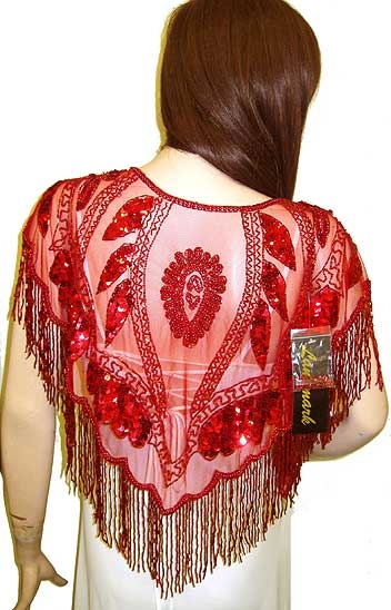 Sequin Beaded Collar Scarf (Red/Red)