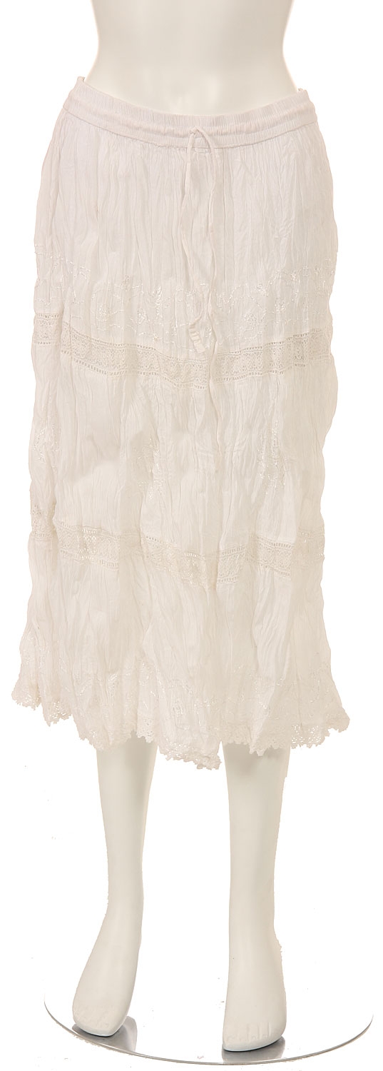 Knee Length Crinkled White Skirt