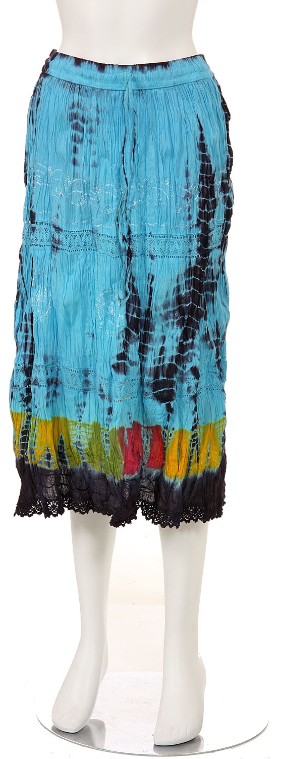 Tie & Dye Crinkled Aqua Multi Skirt