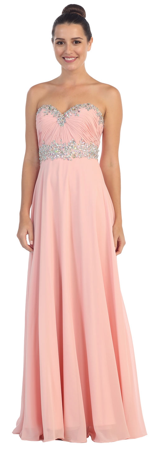Strapless Rhinestones Empire Bust Formal Evening Dress