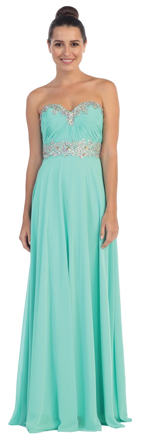 Strapless Rhinestones Empire Bust Formal Evening Dress — in Mint