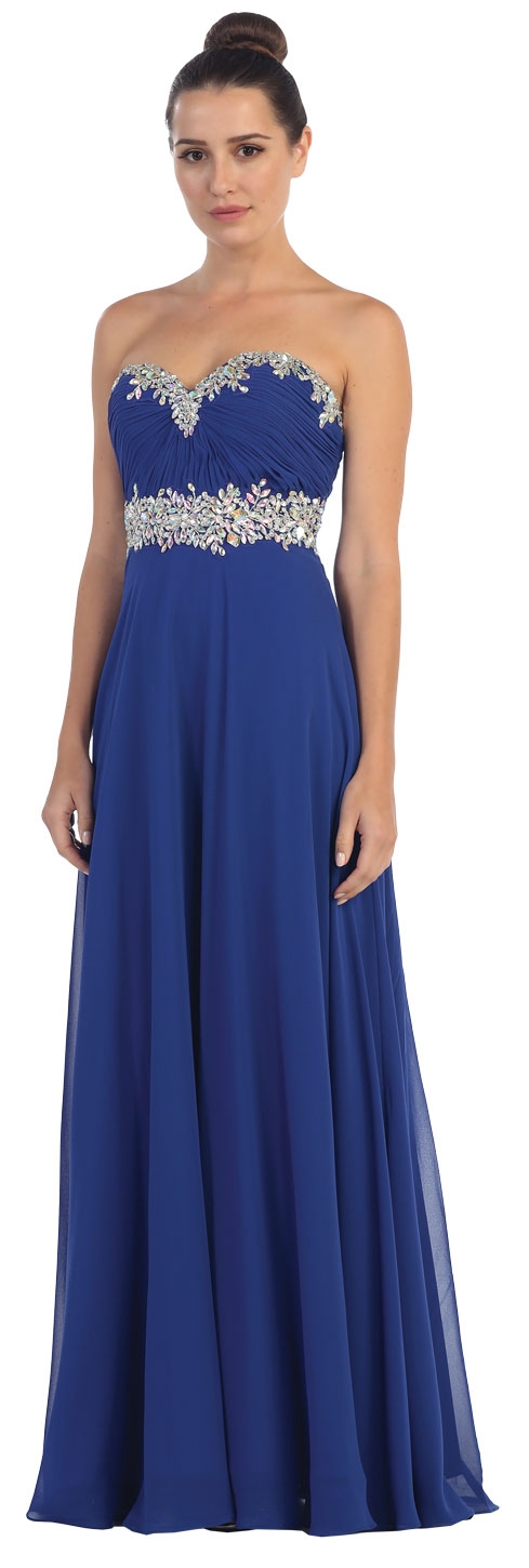 Strapless Rhinestones Empire Bust Formal Evening Dress — in Royal Blue