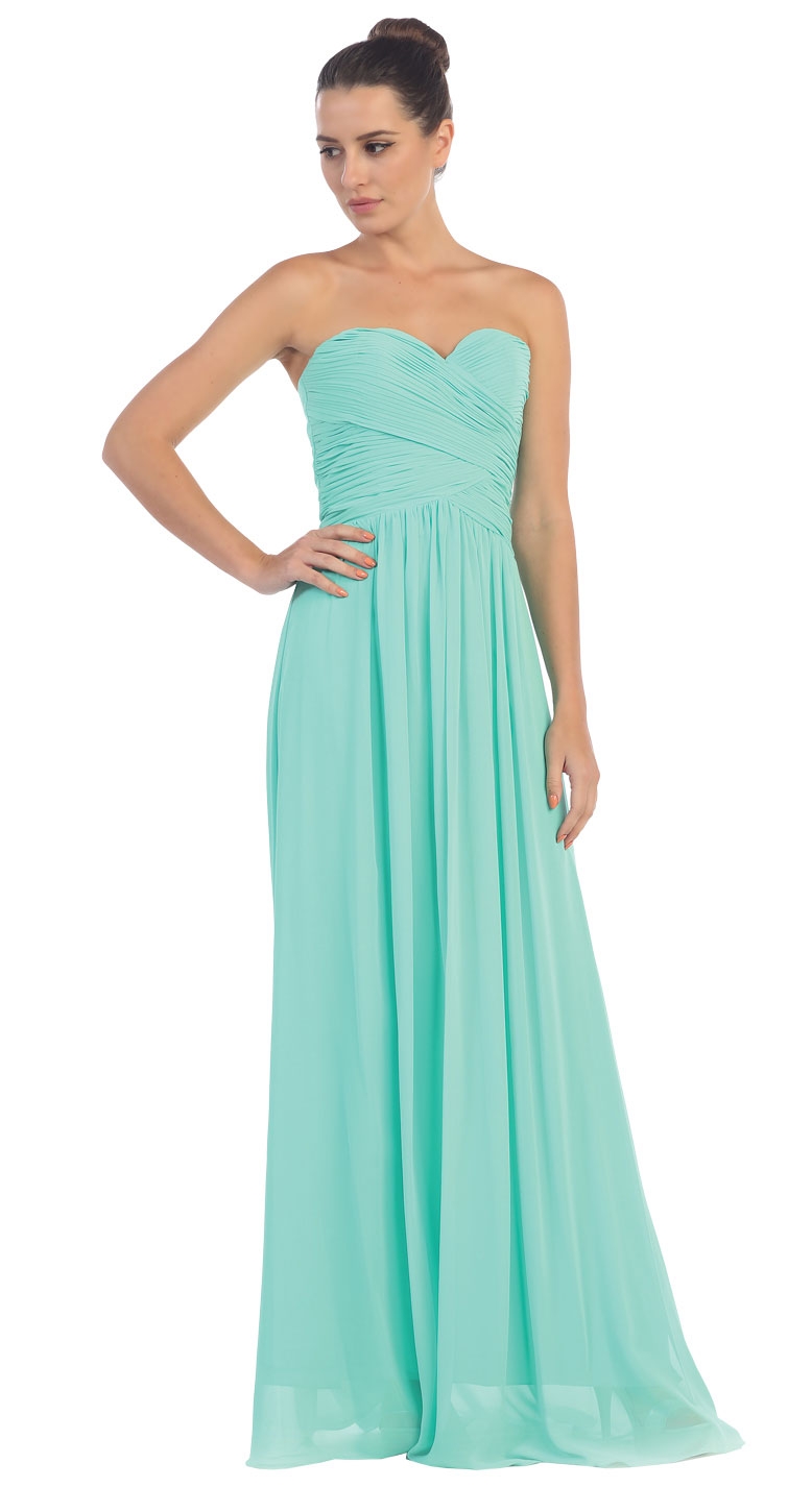 Strapless Shirred Bust Long Formal Bridesmaid Dress — in Mint
