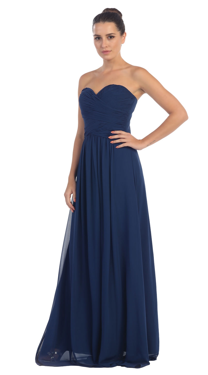 Strapless Shirred Bust Long Formal Bridesmaid Dress