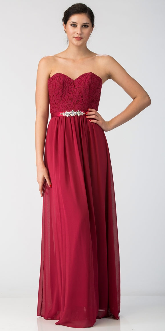 Strapless Floral Lace Bust Long Formal Bridesmaid Dress