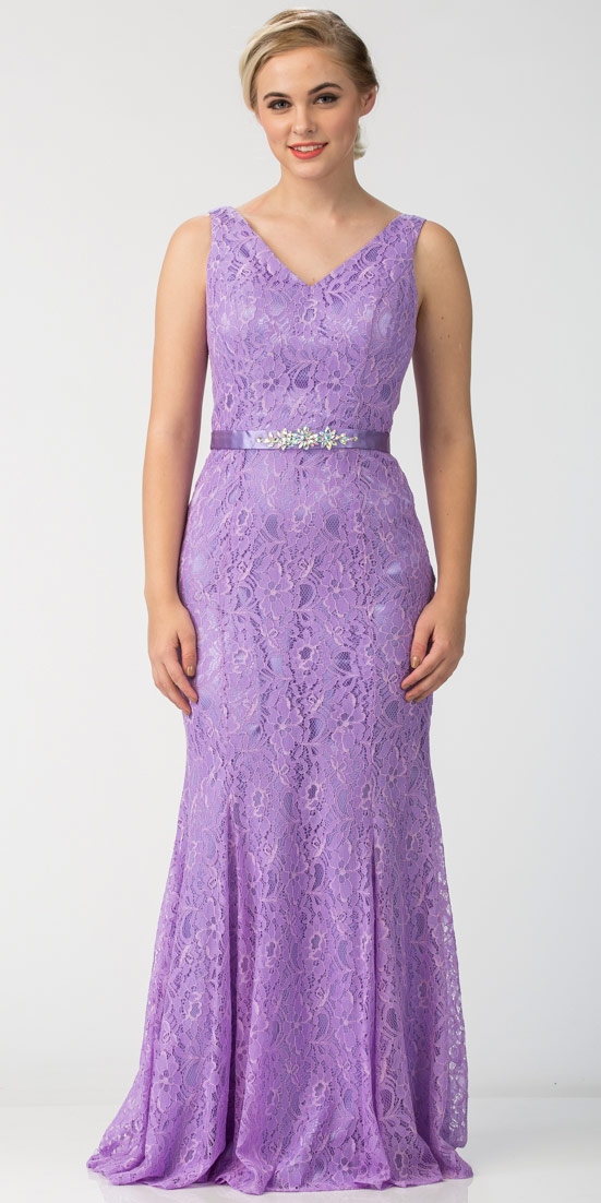 Floral Lace V-Neck Floor Length Formal Bridesmaid Dress